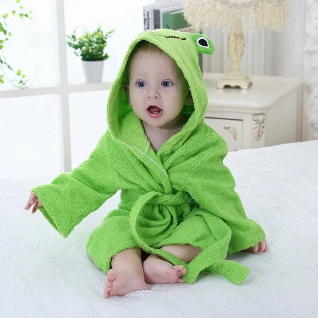SnuggleDry Baby Bathrobe – Soft Absorbent Animal Hooded Robe for After Bath Time