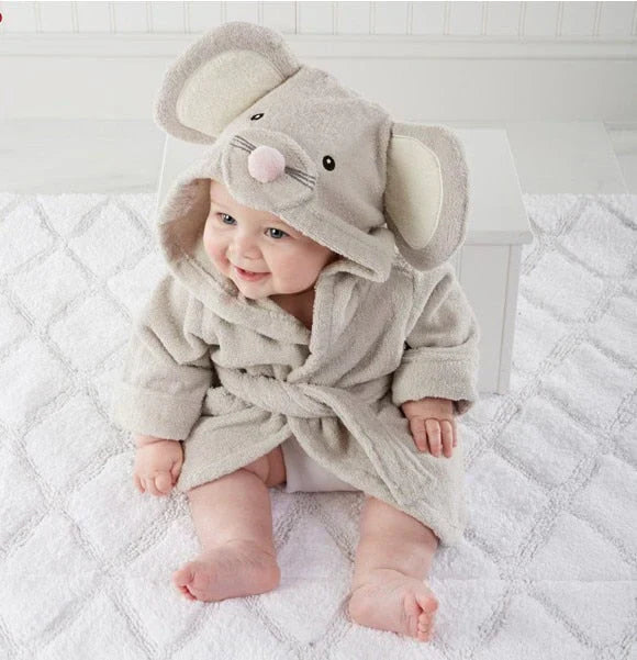SnuggleDry Baby Bathrobe – Soft Absorbent Animal Hooded Robe for After Bath Time