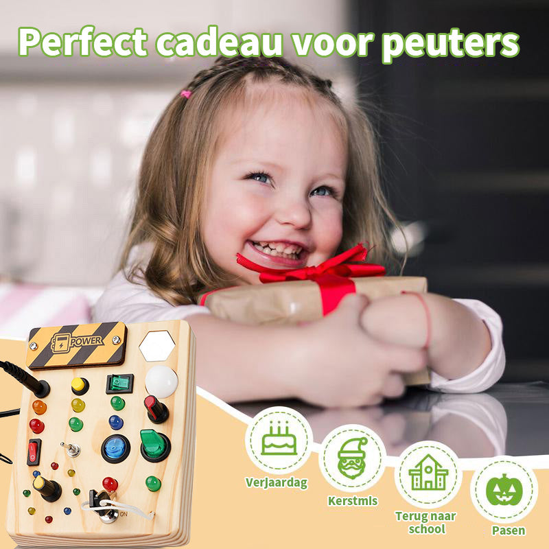 BusyBoard Pro Toddler Activity Panel Toy with Switches and Lights for Sensory Learning