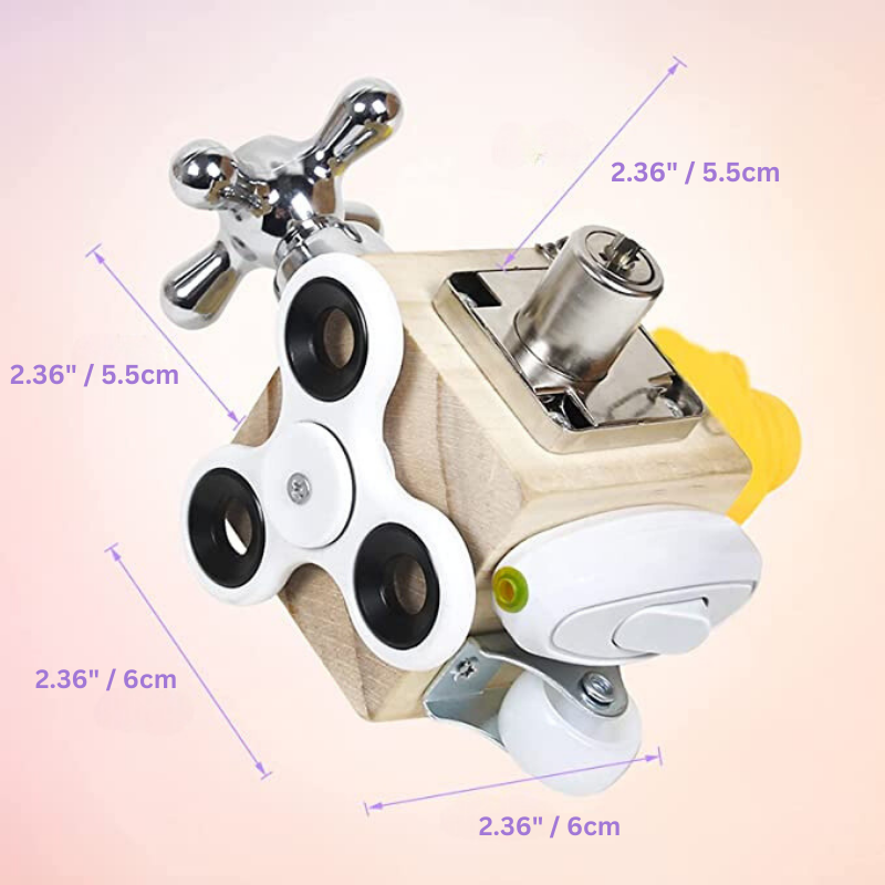 BusyBox Montessori Wooden Busy Cube with Locks and Switches for Kids