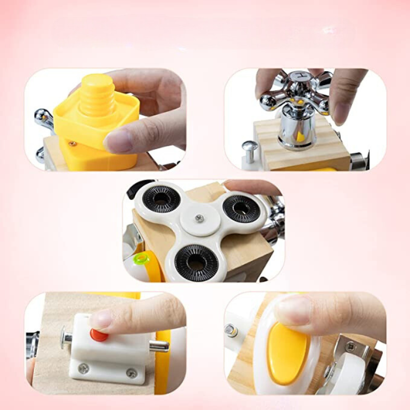 BusyBox Montessori Wooden Busy Cube with Locks and Switches for Kids