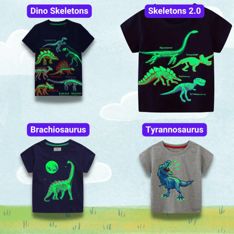 DinoGlow Kids Glow-in-the-Dark Dinosaur T-Shirt, Fun Graphic Tee for Boys & Girls