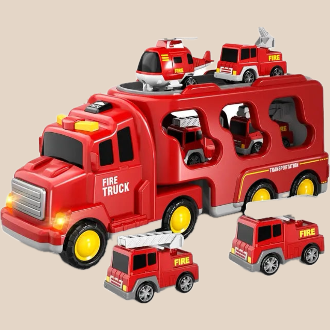 TurboStack Double-Layer Truck Playset with Mini Vehicles and Music for Kids