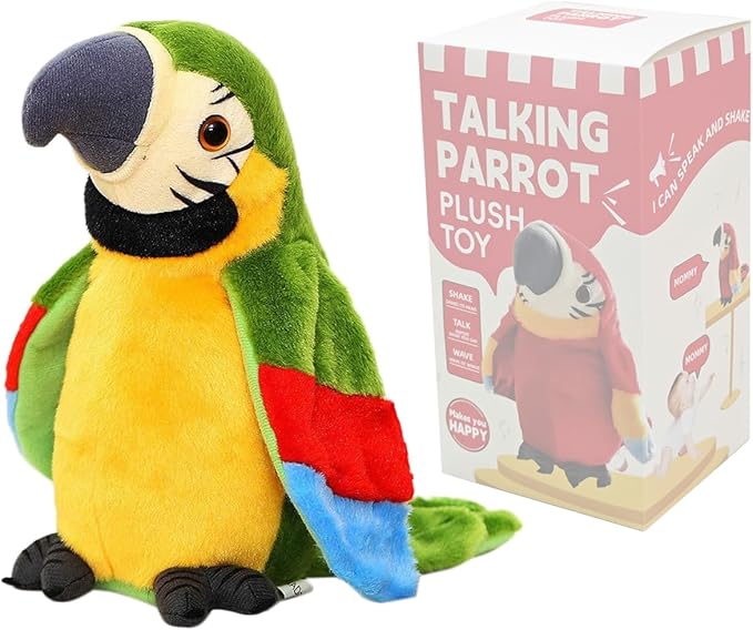 ChattyParrot Interactive Talking Plush Toy for Kids with Voice Repeat and Dancing Fun