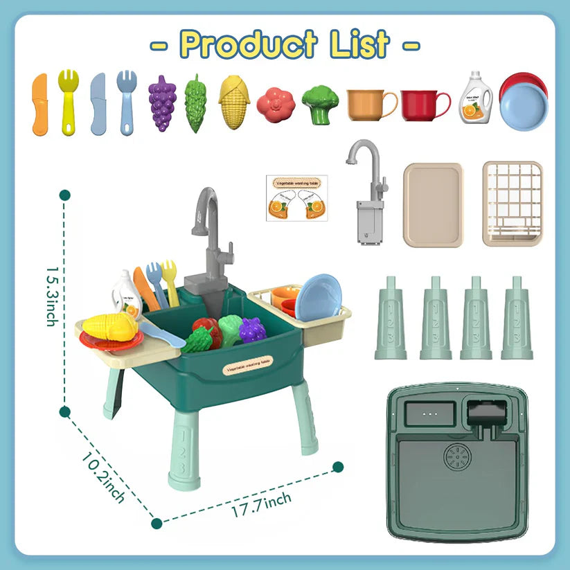 AquaChef Kids Play Kitchen Sink Set with Magic Faucet & Pretend Cooking Accessories