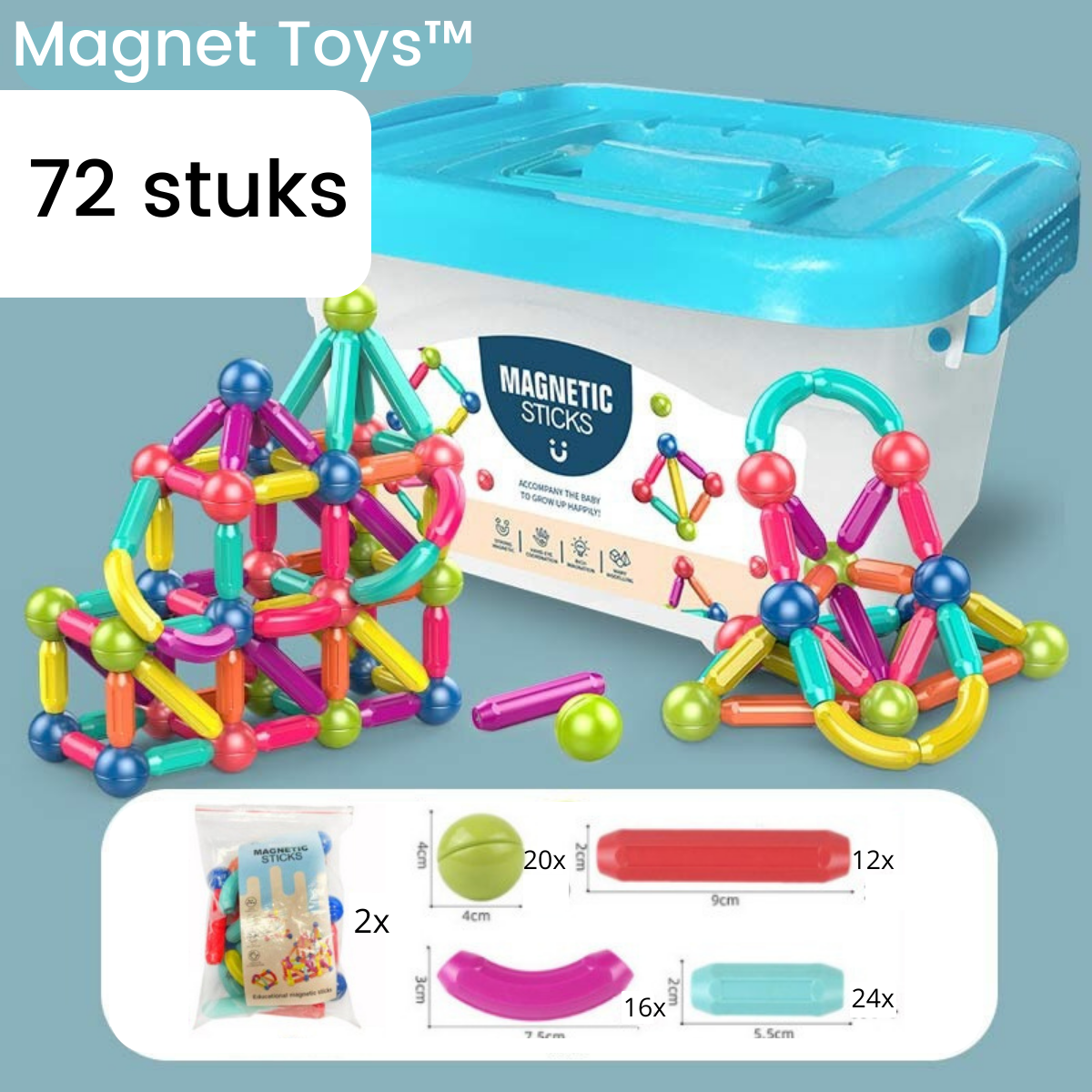 MagnaBuild Creative Magnetic Stick Construction Set for Kids STEM Building Play