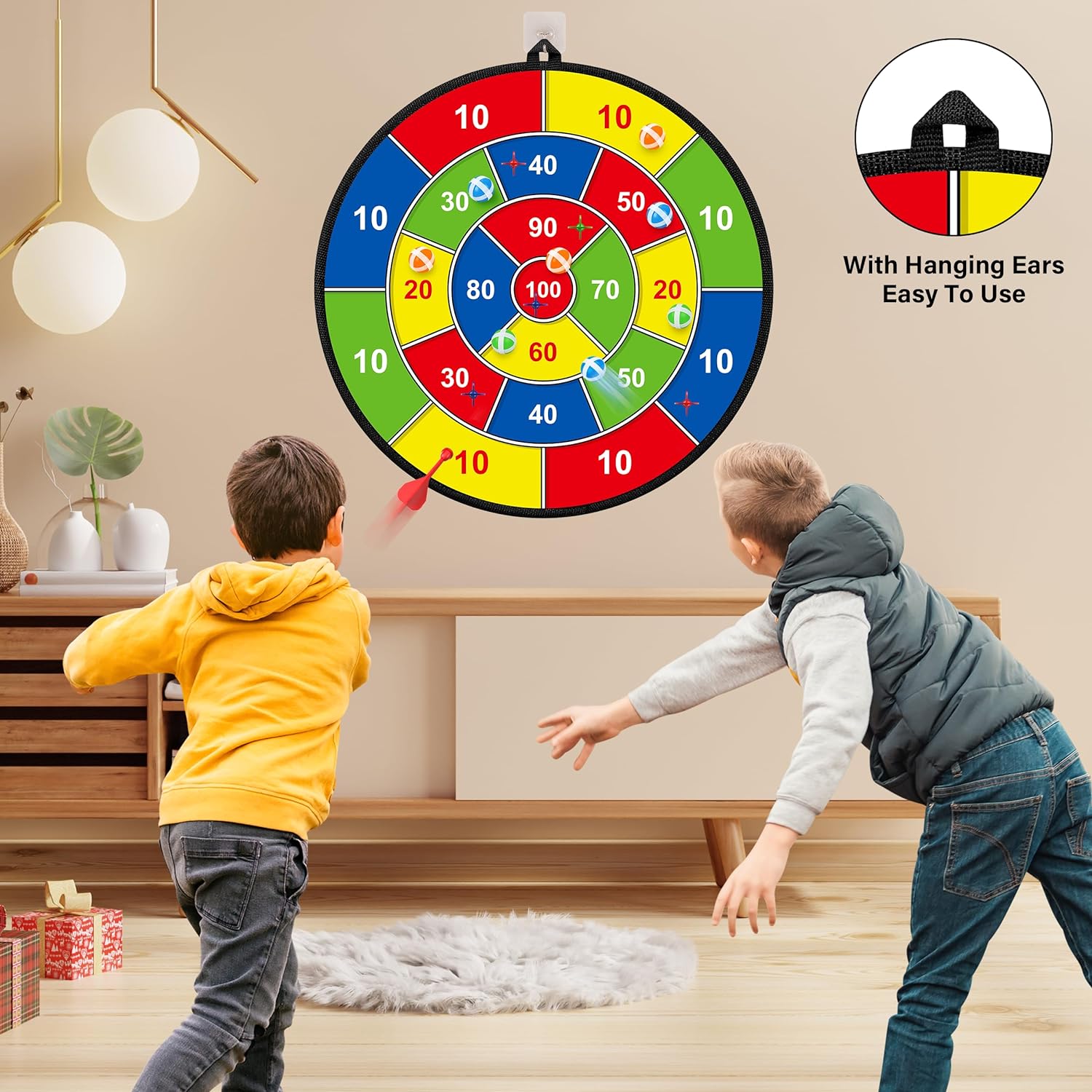 AimPro Large Double-Sided Kids Dartboard for Safe Indoor Active Learning Play