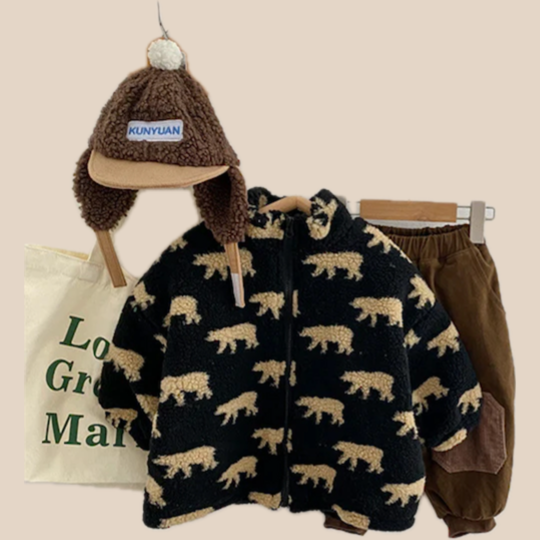 BearWarm Fleece Vest with Bear Motif, Unisex Kids Black/Green 1–6 Years