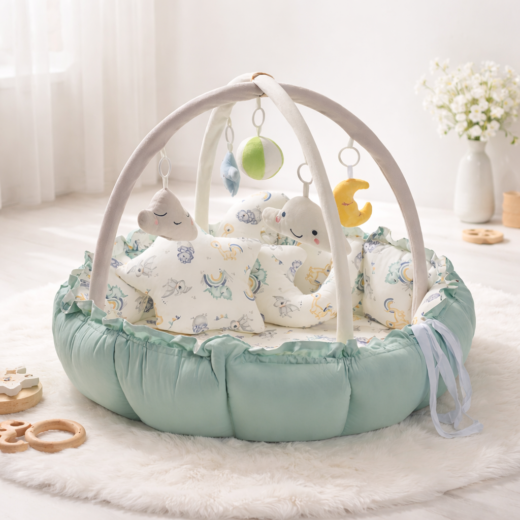 NestPlay Baby Play Mat Activity Gym, Padded Tummy Time & Crawling Play Center
