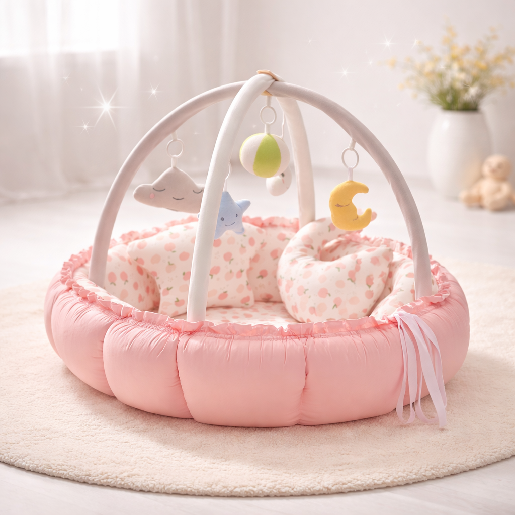 NestPlay Baby Play Mat Activity Gym, Padded Tummy Time & Crawling Play Center