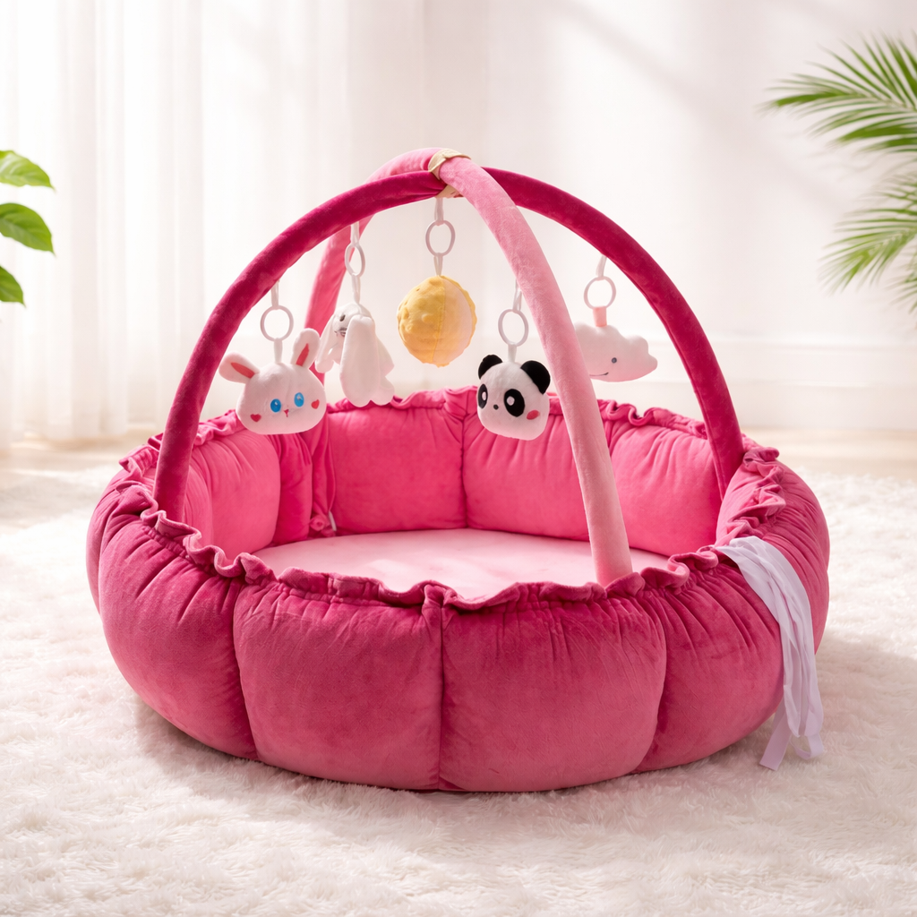 NestPlay Baby Play Mat Activity Gym, Padded Tummy Time & Crawling Play Center