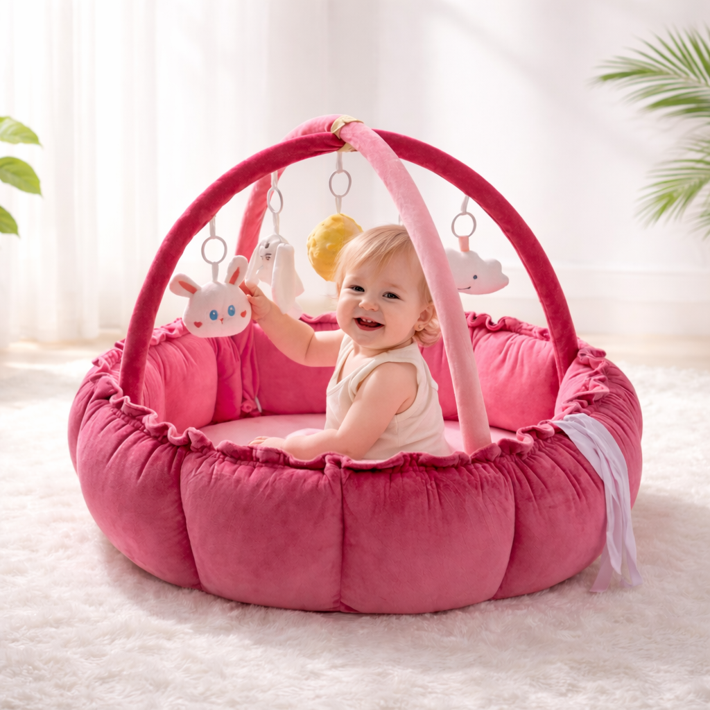 NestPlay Baby Play Mat Activity Gym, Padded Tummy Time & Crawling Play Center