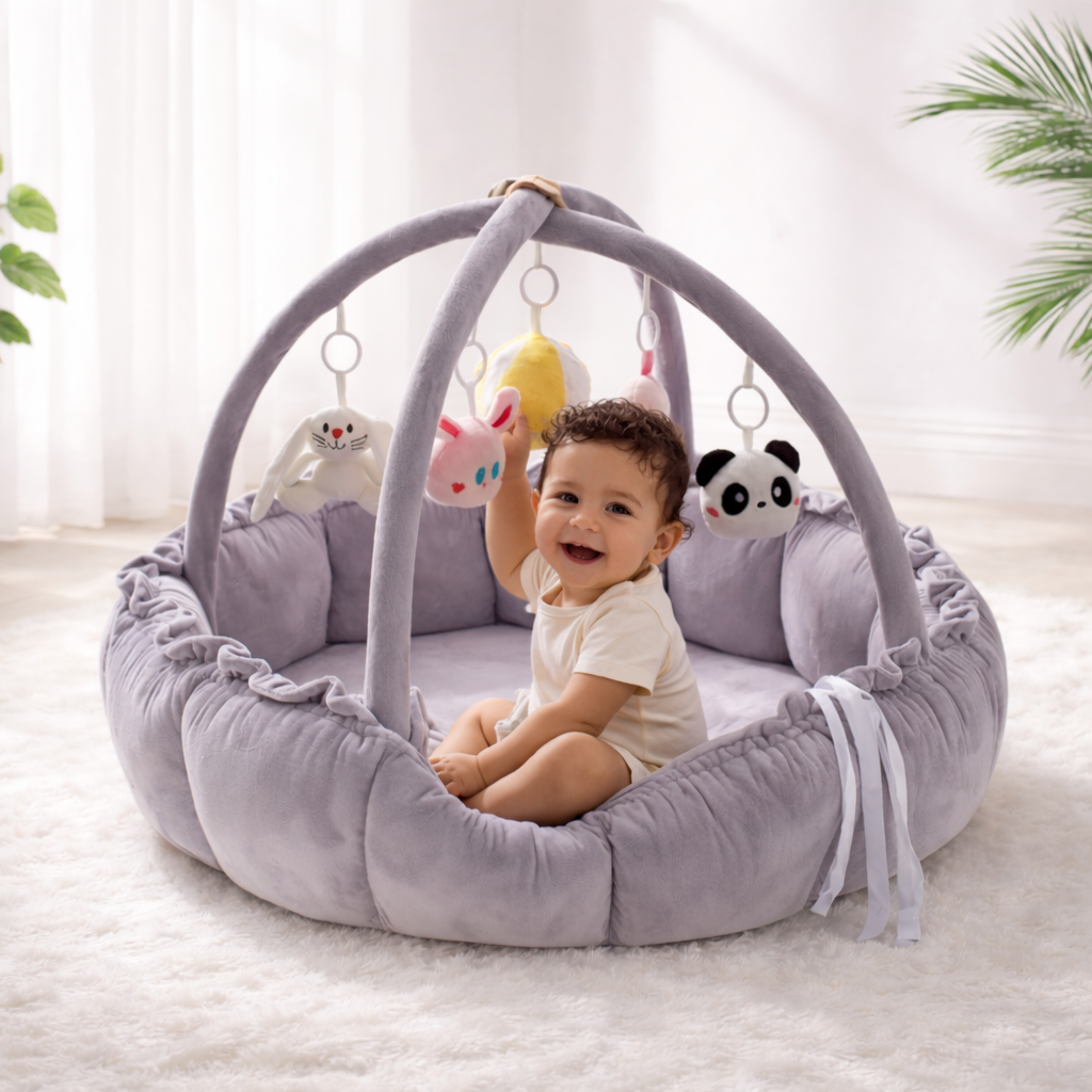 NestPlay Baby Play Mat Activity Gym, Padded Tummy Time & Crawling Play Center