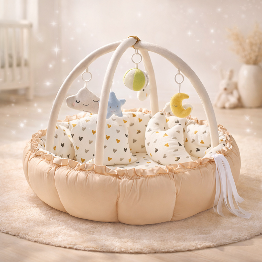 NestPlay Baby Play Mat Activity Gym, Padded Tummy Time & Crawling Play Center
