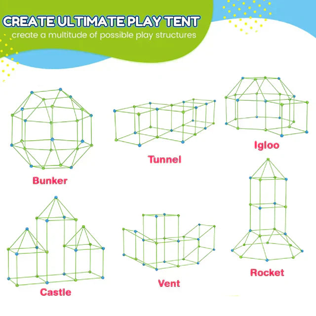 BuildNest Kids Fort & Tent Building Kit, Creative Indoor & Outdoor Play Set Ages 4+
