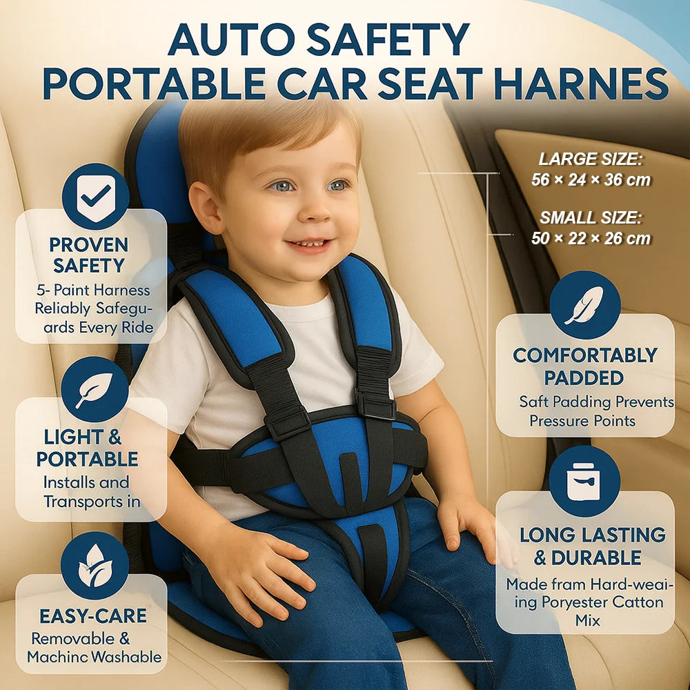 SafeRideGo Kids Travel Harness Booster Seat – Portable Car Safety Harness for Toddlers