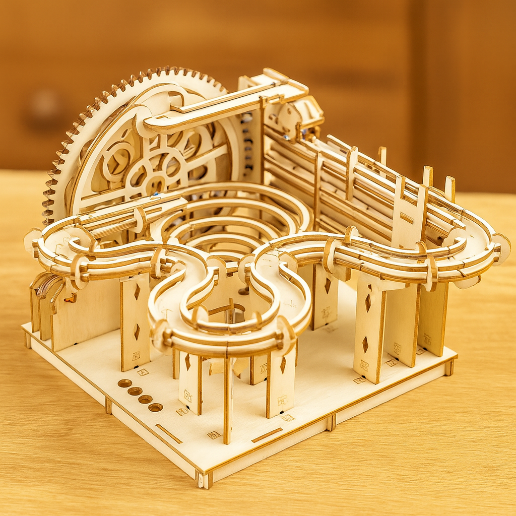 GearGlide Wooden Mechanical Marble Run STEM Model Building Kit