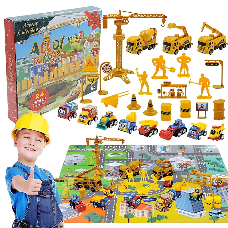 HolidayHaul Advent Kids Vehicle Playset Mini Construction Truck Toy Set