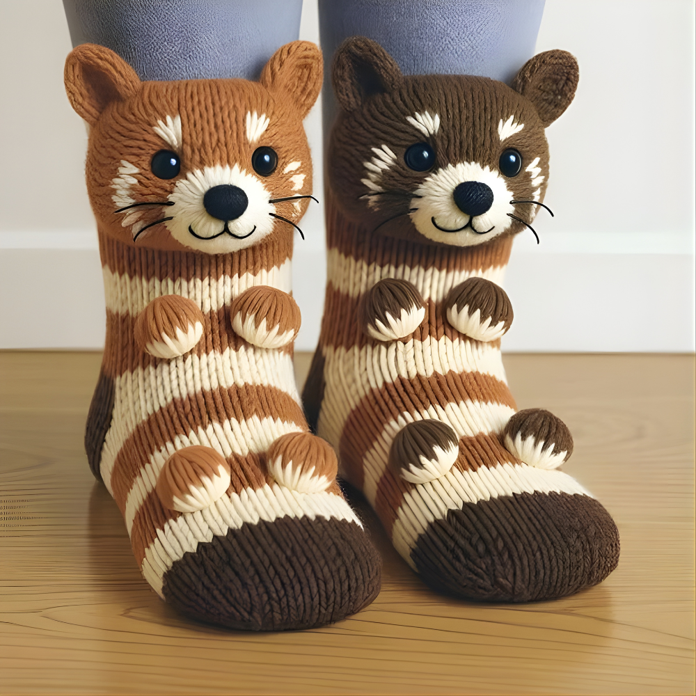 SnugZoo 3D Animal Slipper Socks, Cozy Unisex Knit Home Footwear for Kids & Adults