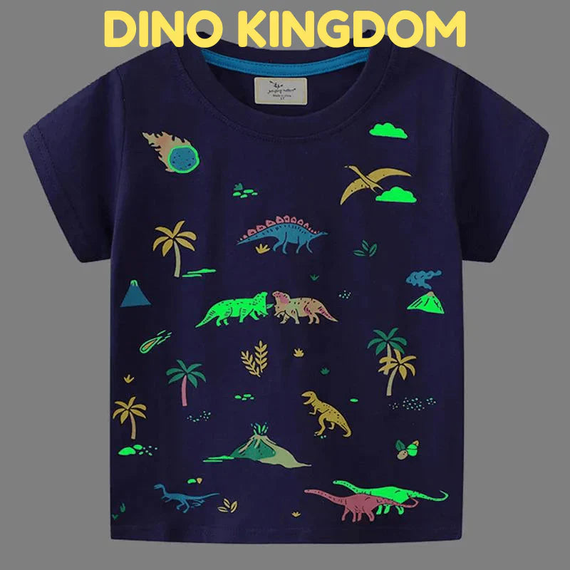 DinoGlow Kids Glow-in-the-Dark Dinosaur T-Shirt, Fun Graphic Tee for Boys & Girls
