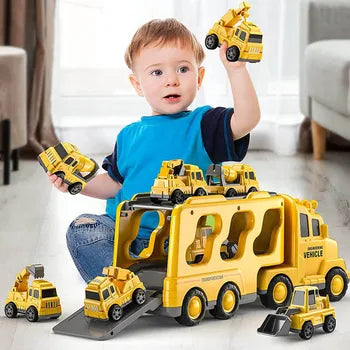 TurboStack Double-Layer Truck Playset with Mini Vehicles and Music for Kids