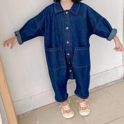 LittleRoam Denim Jumpsuit for Toddlers – Soft Cotton Overall, Unisex, Ages 1–7