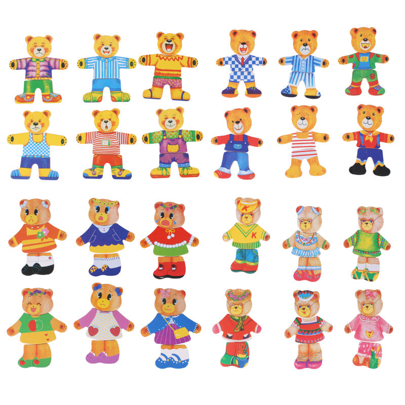 DressyBear Wooden Dress-Up Puzzle Toy for Kids Imaginative Play and Motor Skills