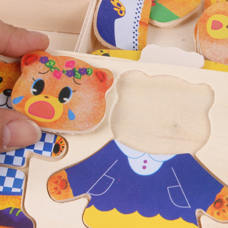DressyBear Wooden Dress-Up Puzzle Toy for Kids Imaginative Play and Motor Skills