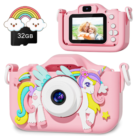 SparkleSnap Unicorn Kids Camera with 32GB SD Card, HD Photos, Video & Rechargeable Battery