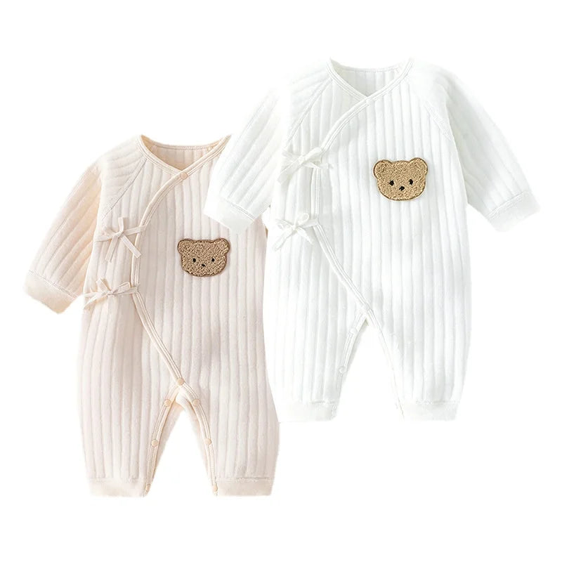 SnuggleCub Baby Cotton Romper with Bear Patch for Cozy Everyday Wear