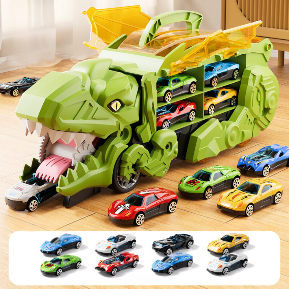DinoHauler Kids Dinosaur Truck Car Carrier Playset with Storage & Transforming Design