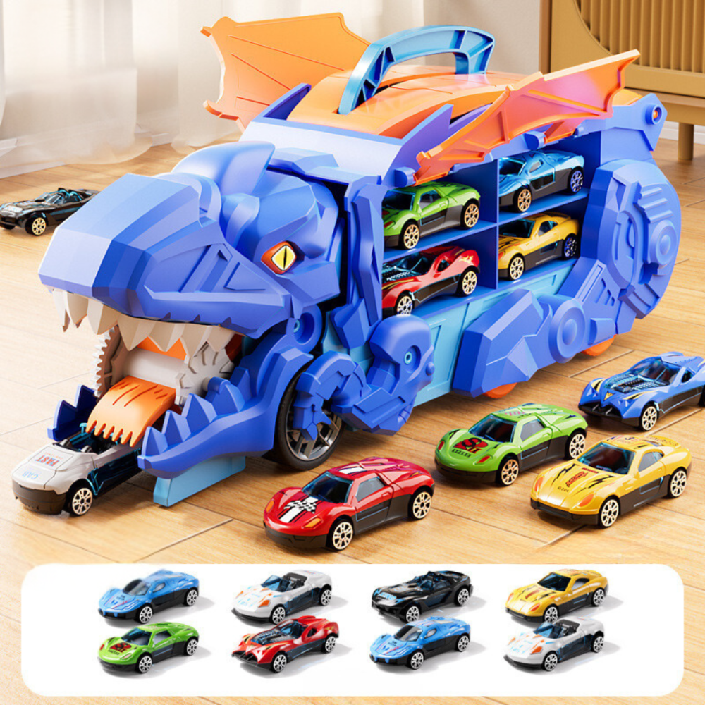 DinoHauler Kids Dinosaur Truck Car Carrier Playset with Storage & Transforming Design