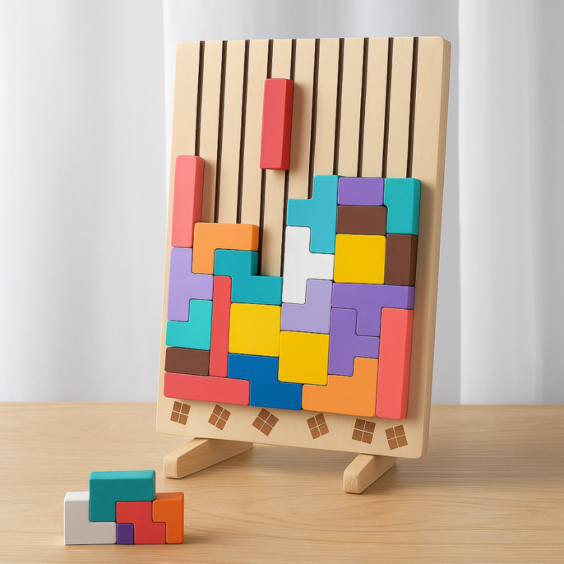 StackLogic Wooden Puzzle Stacking Color Block Logic Learning Toy