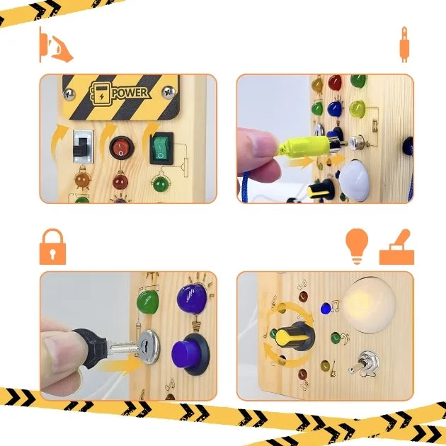 BrightBoard Montessori Busy Board with LED Lights and Switches for Kids