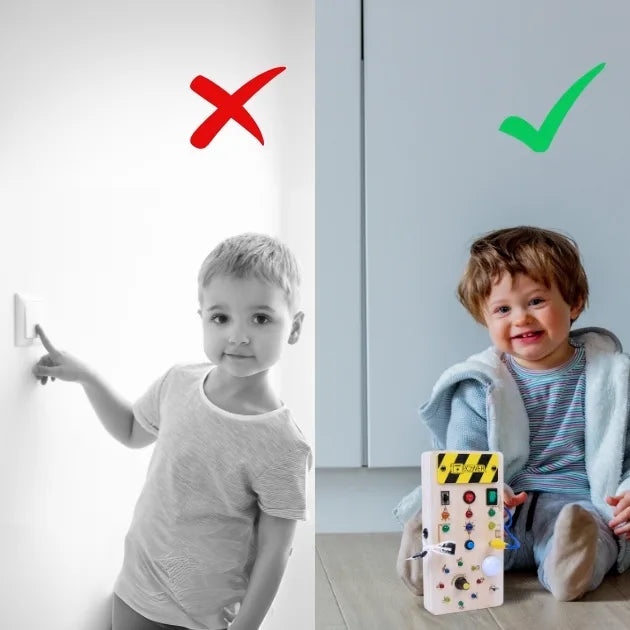 BrightBoard Montessori Busy Board with LED Lights and Switches for Kids