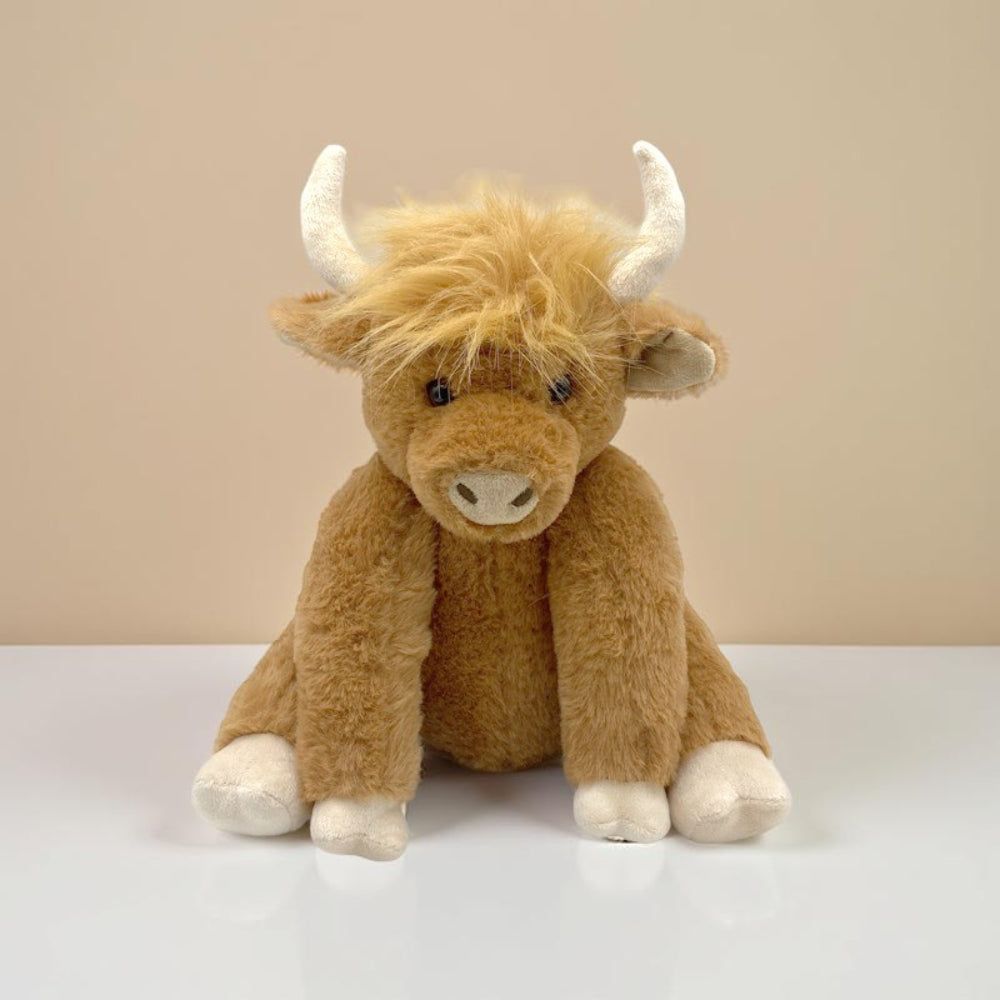 HighlandSnugs Plush Highland Cow Stuffed Animal with Soft Faux Fur & Decorative Horns