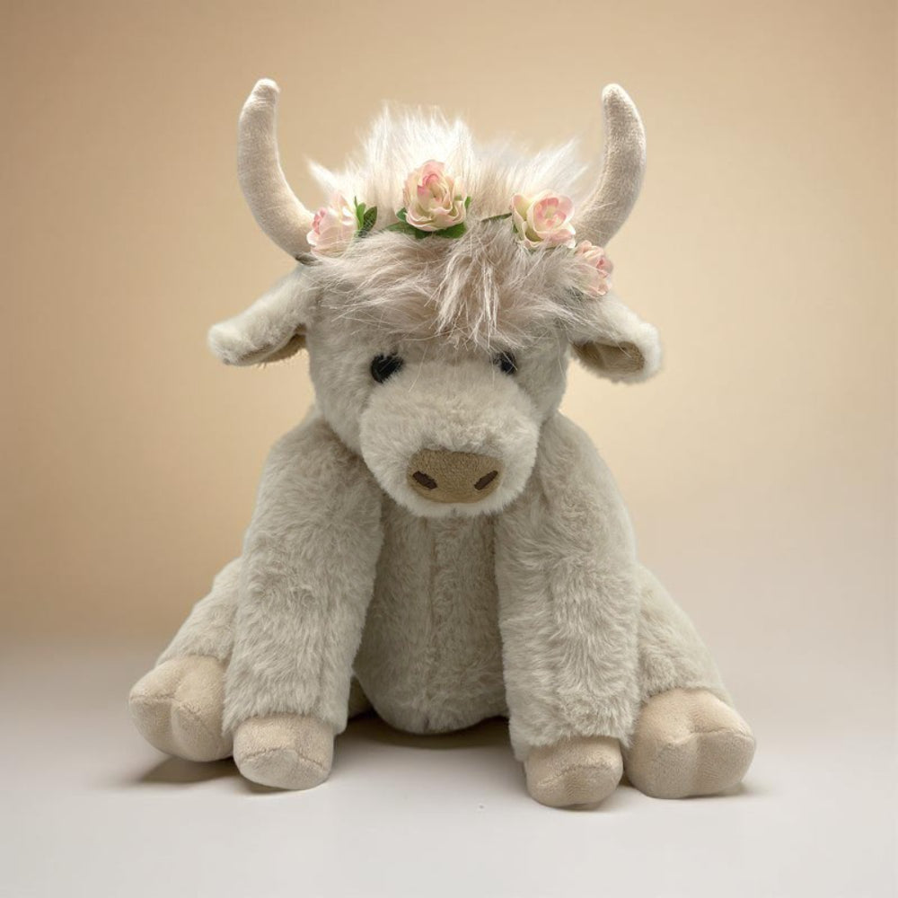 HighlandSnugs Plush Highland Cow Stuffed Animal with Soft Faux Fur & Decorative Horns