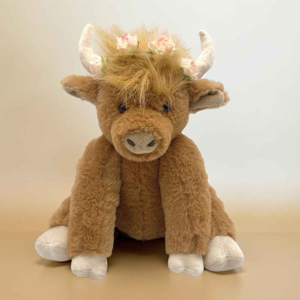 HighlandSnugs Plush Highland Cow Stuffed Animal with Soft Faux Fur & Decorative Horns