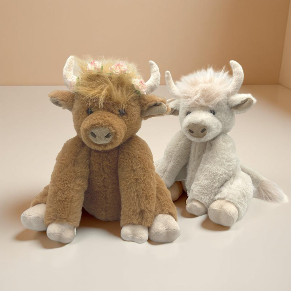 HighlandSnugs Plush Highland Cow Stuffed Animal with Soft Faux Fur & Decorative Horns