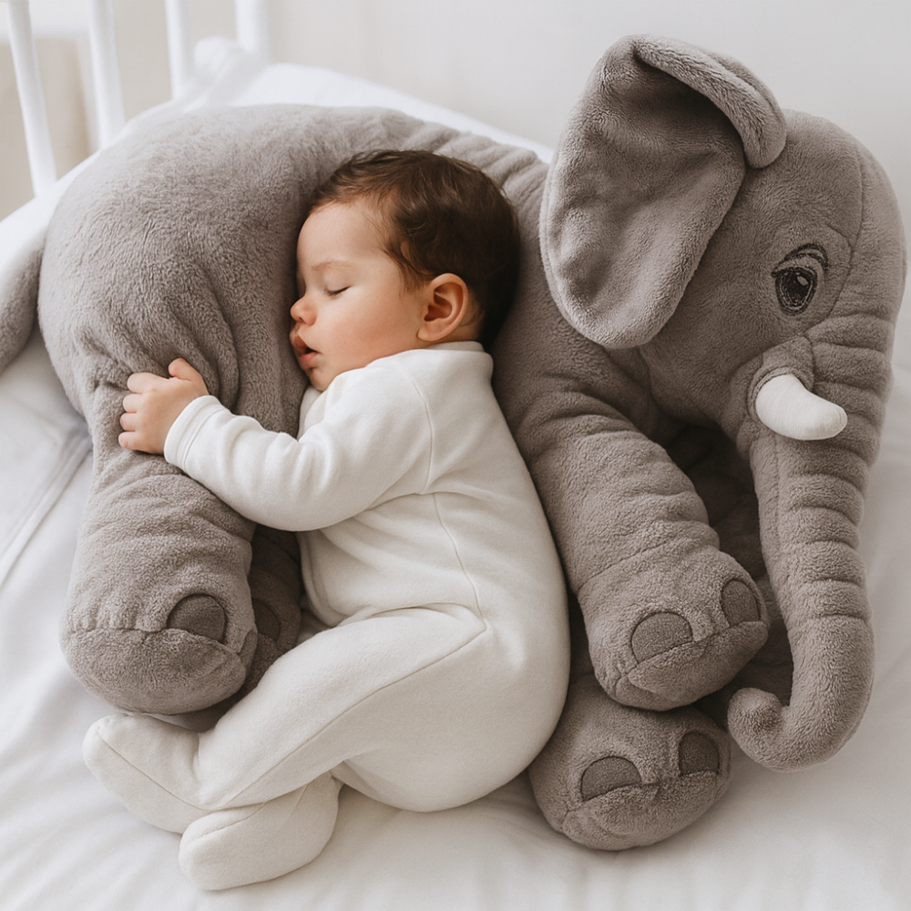 SnuggleEle Plush Elephant Baby Pillow, Soft Comfort Nursery Gift
