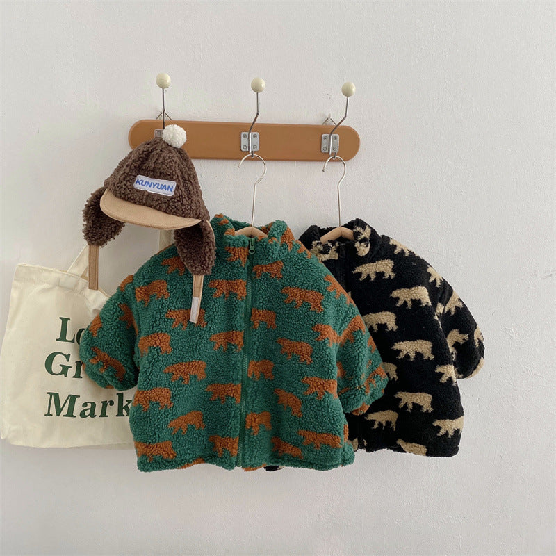 BearWarm Fleece Vest with Bear Motif, Unisex Kids Black/Green 1–6 Years