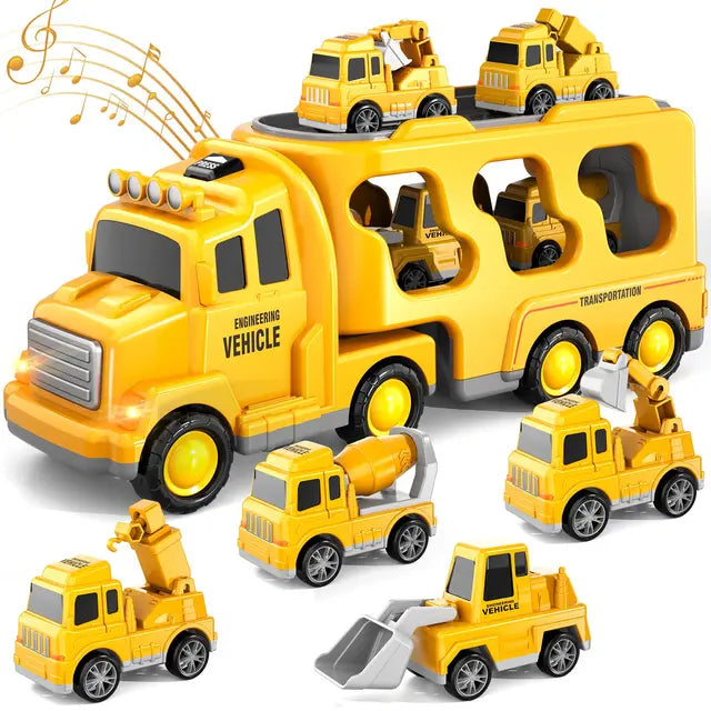 TurboStack Double-Layer Truck Playset with Mini Vehicles and Music for Kids