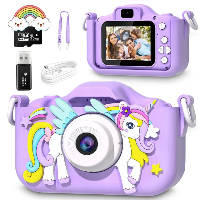 SparkleSnap Unicorn Kids Camera with 32GB SD Card, HD Photos, Video & Rechargeable Battery