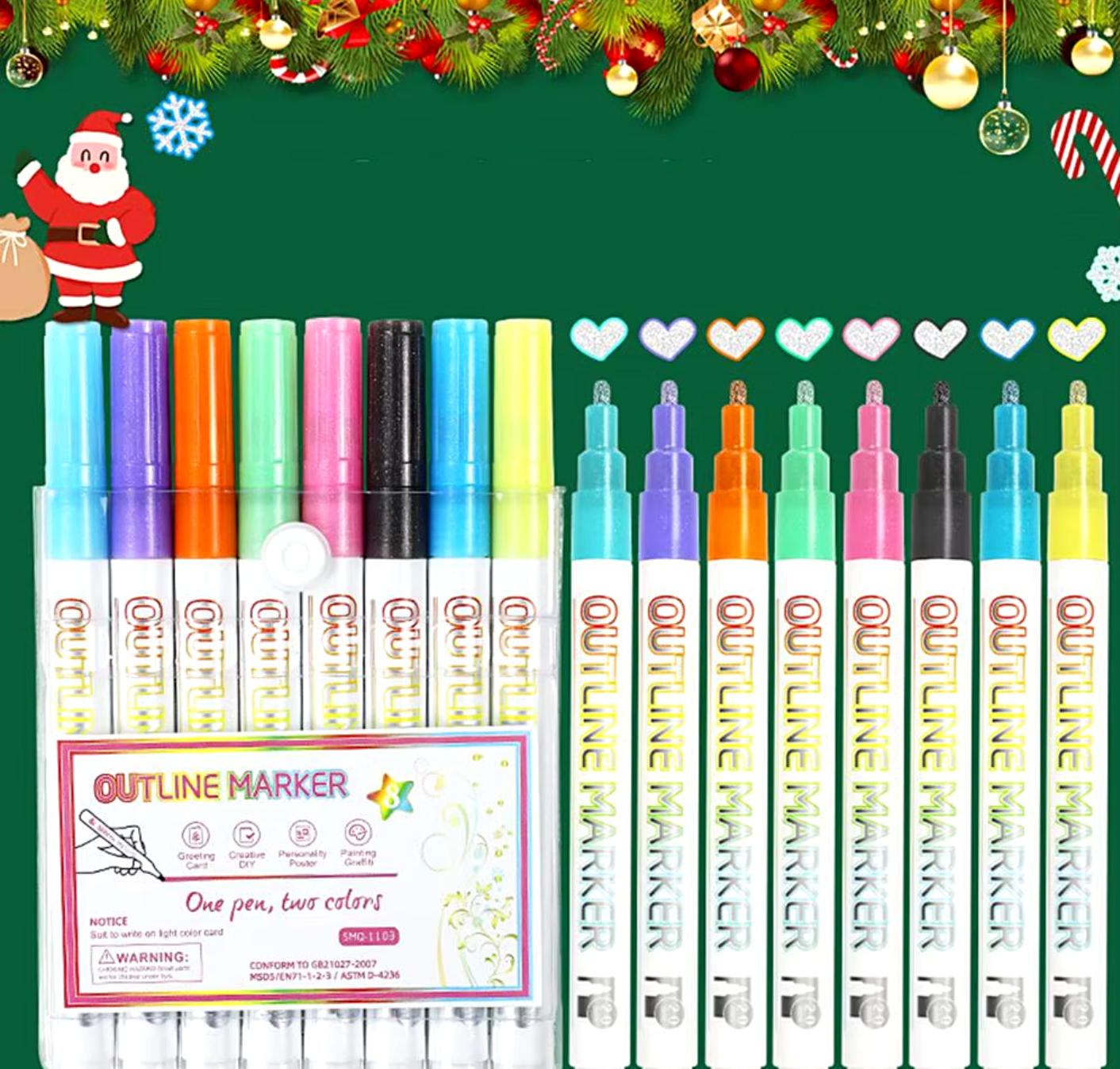 DuoMark Colorful Metallic Double Line Highlighters, Creative Art & Study Marker Set