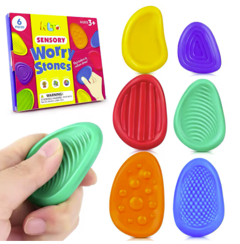 CalmiStone Sensory Worry Stones Fidget Set 6-Piece for Kids Stress Relief and Focus