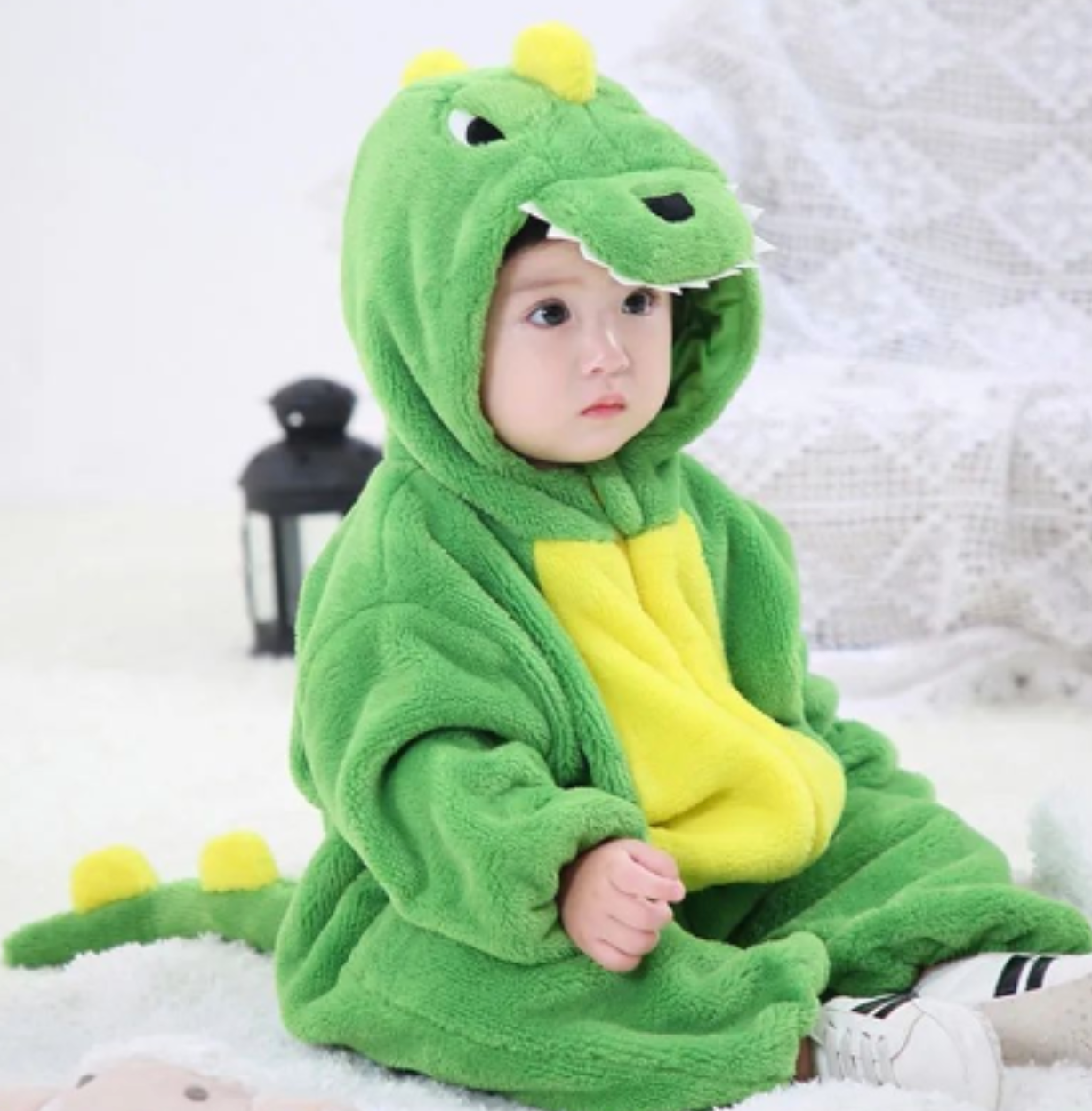 SnuggleMoo Cozy Flannel Baby Onesie with Hooded Animal Design for Warm Dress-Up Play