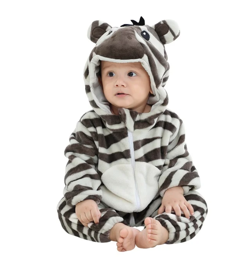 SnuggleMoo Cozy Flannel Baby Onesie with Hooded Animal Design for Warm Dress-Up Play