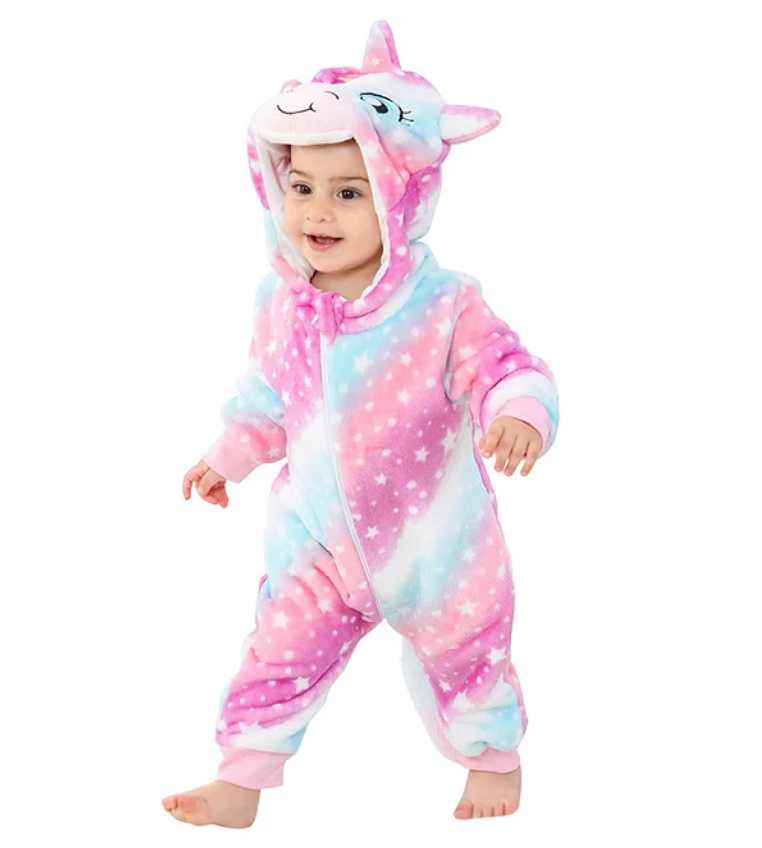 SnuggleMoo Cozy Flannel Baby Onesie with Hooded Animal Design for Warm Dress-Up Play