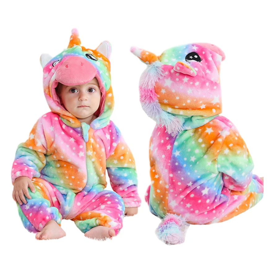 SnuggleMoo Cozy Flannel Baby Onesie with Hooded Animal Design for Warm Dress-Up Play