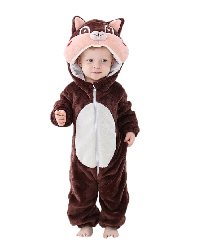 SnuggleMoo Cozy Flannel Baby Onesie with Hooded Animal Design for Warm Dress-Up Play